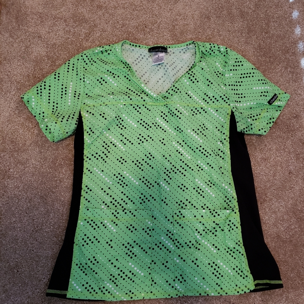 Bright pllka dot scrub top